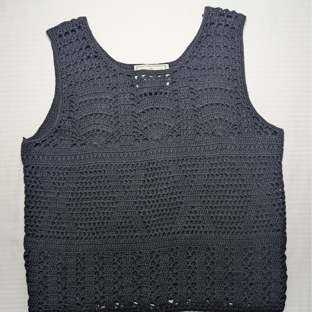 Vintage Express Tricot Hand Knit Crochet Shell Top Size M Cottagecore Boho